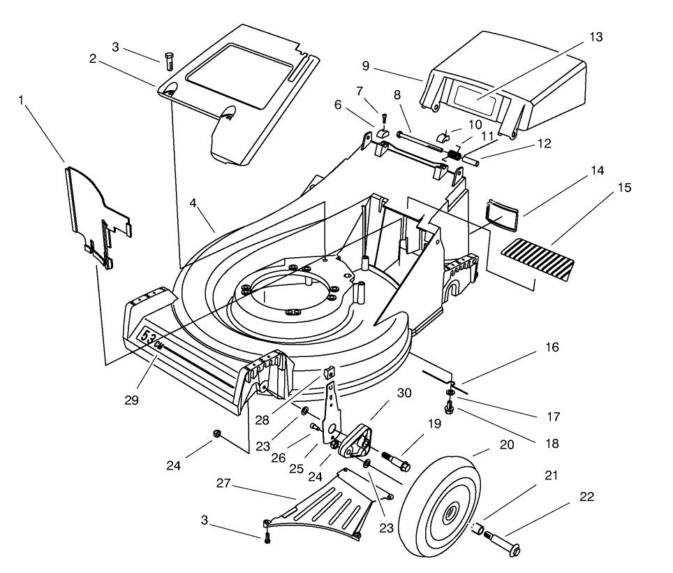 Housing Assembly Diagram and Parts List for 26636 7900001 - 7999999 Toro Lawn Mower