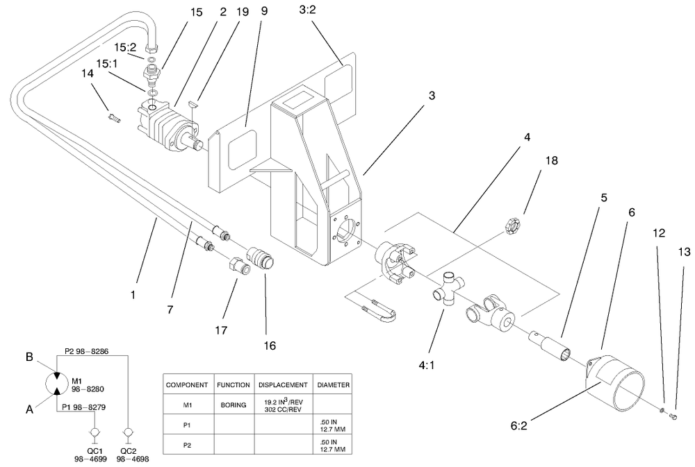 Bore Drive Head Assembly Diagram and Parts List for 22420 990001 - 999999 Toro Lawn Tractor Accessories