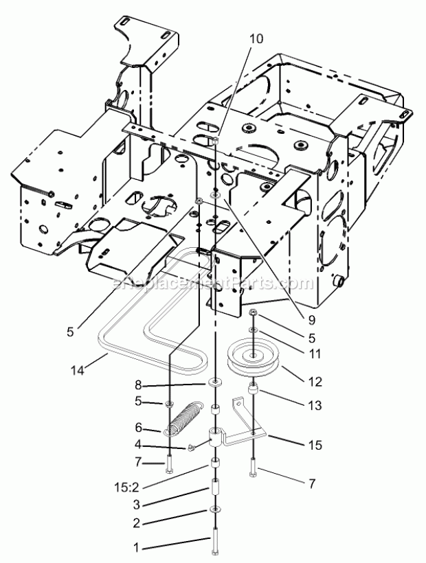 Pump, Idler And Belt Assembly Diagram and Parts List for 74179 230005001-230006000 Toro Lawn Mower