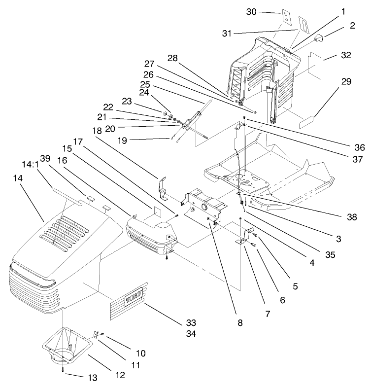 Hood Assembly Diagram and Parts List for 71218 7900001 - 7999999 Toro Lawn Tractor