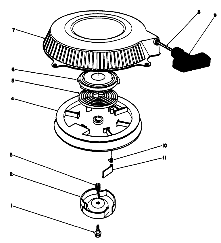 Recoil Assembly Diagram and Parts List for 30112 8000001 - 8999999 Toro Lawn Tractor Accessories