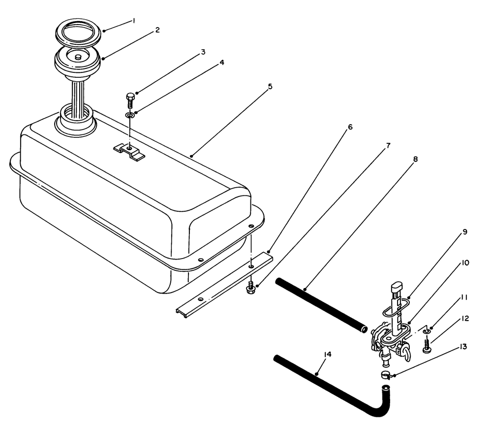 Fuel Tank Assembly Diagram and Parts List for 62040 5000001 - 5999999 Toro Generator