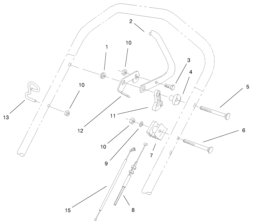 Handle Control Assembly Diagram and Parts List for 26637 9900001 - 9999999 Toro Lawn Mower