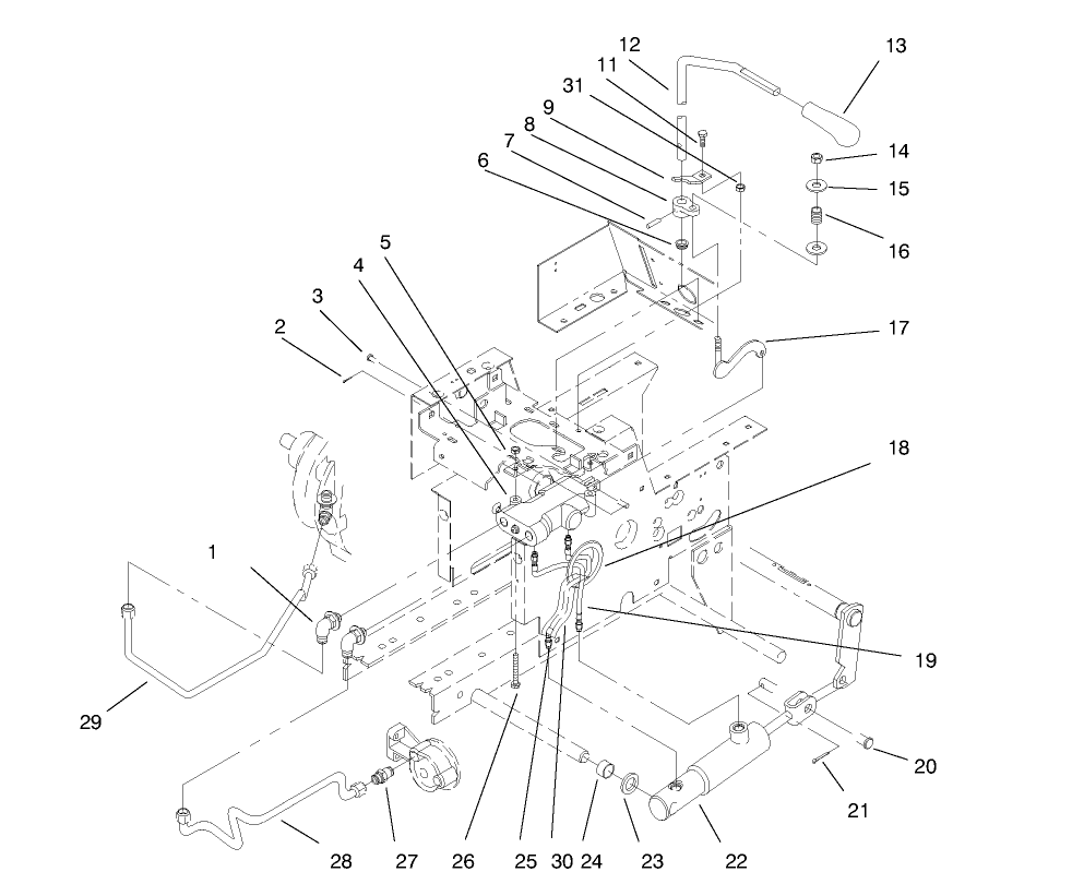 Hydraulic Lift System Diagram and Parts List for 73403 7900001 - 7999999 Toro Lawn Tractor