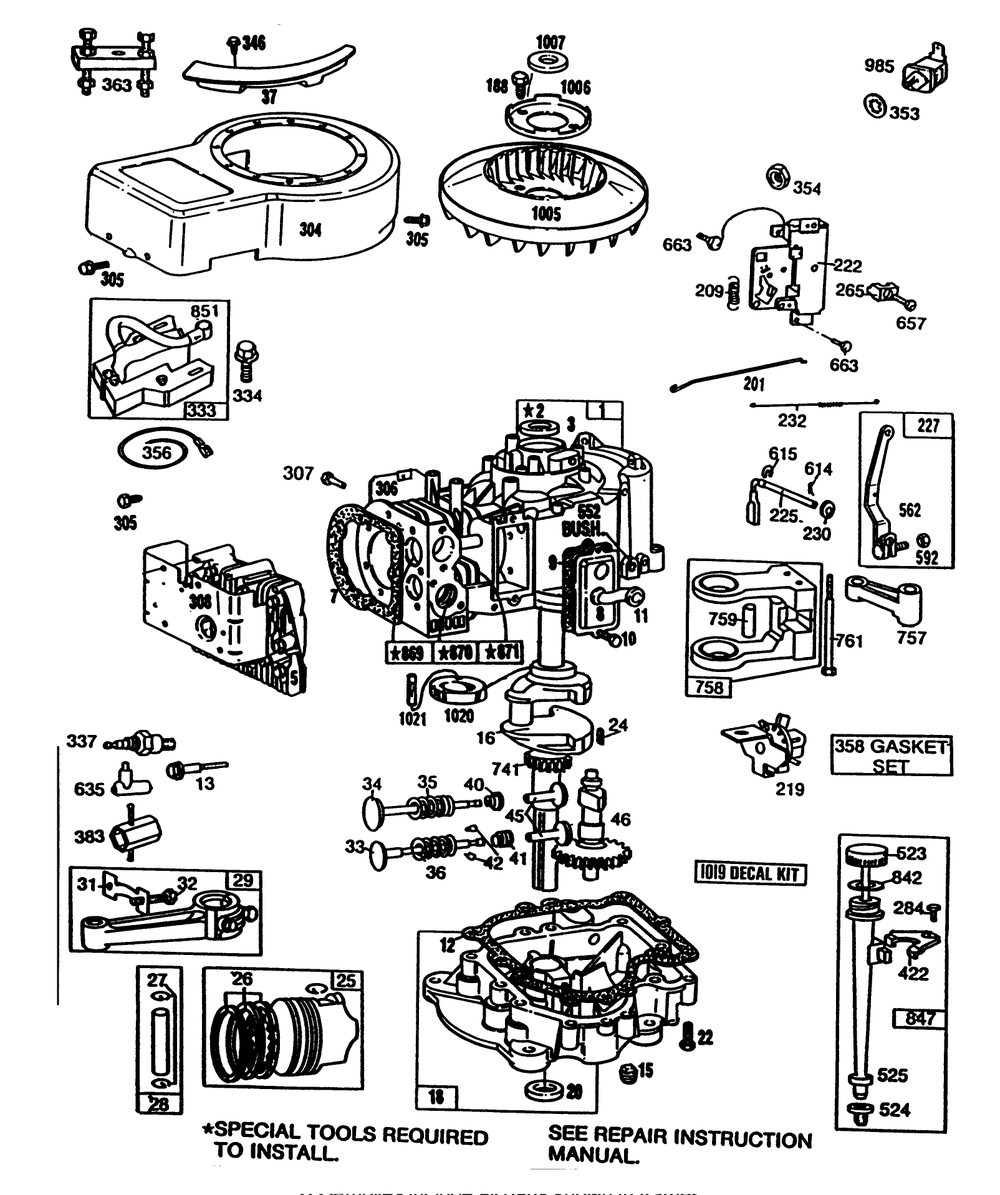 Engine Briggs & Stratton Model 281707-0165-01 Diagram and Parts List for 57430 8000001 - 8999999 Toro Lawn Tractor