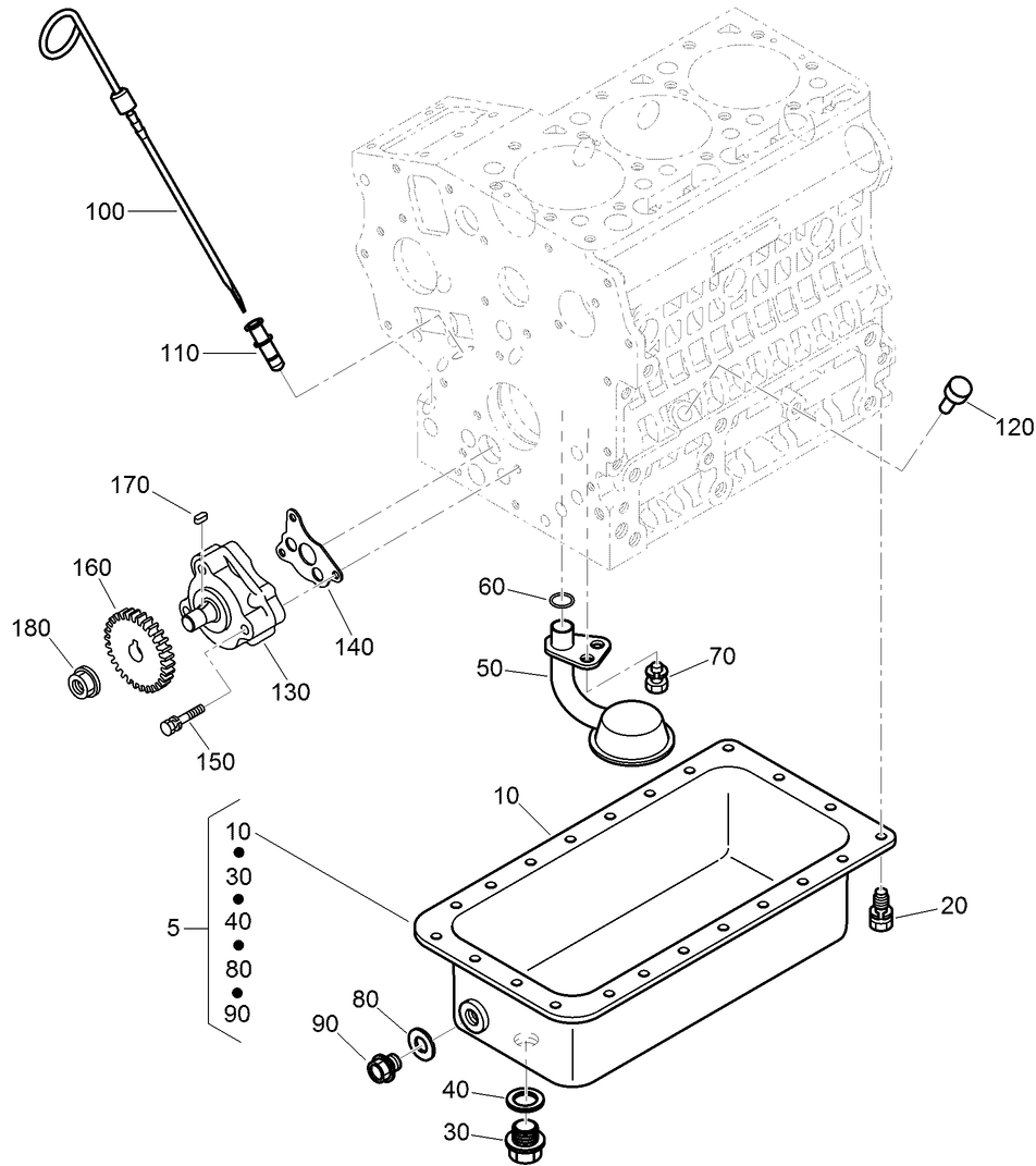 Oil Pan, Oil Pump And Dipstick Assembly Diagram and Parts List for 72264TE 406427909-406429999 Toro Lawn Mower