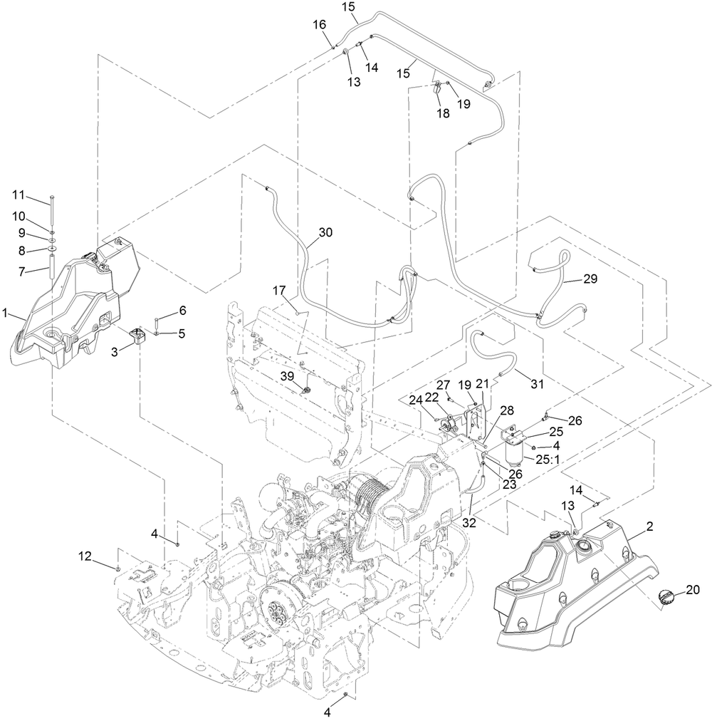 Fuel System Assembly Diagram and Parts List for 72028 407110000-408863636 Toro Lawn Tractor
