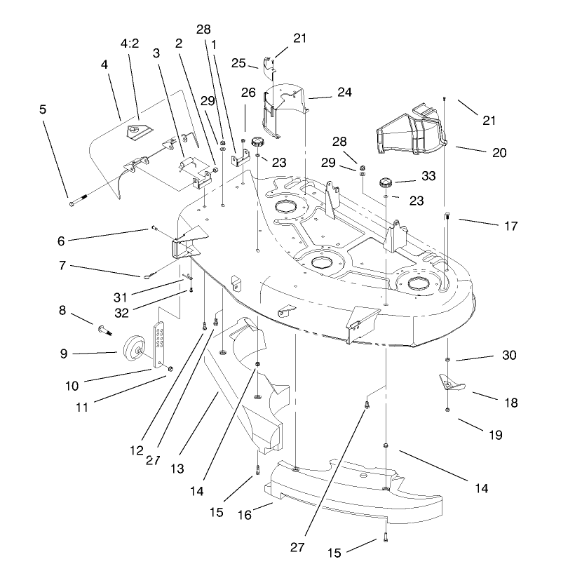 Baffle & Cover Assembly Diagram and Parts List for 79108 6900001 - 6999999 Toro Lawn Mower