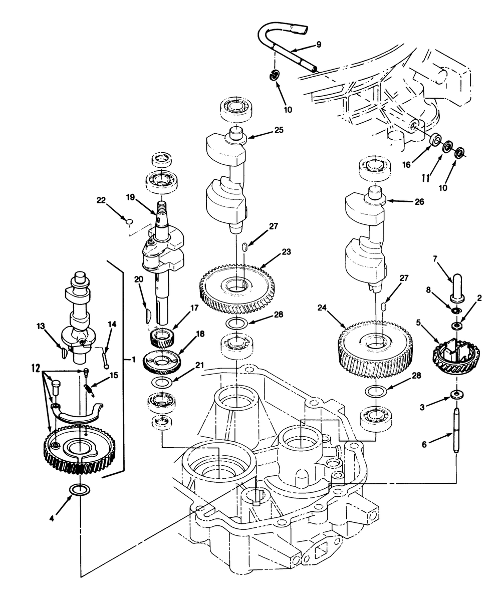 14hp Engine Crankshaft & Camshaft Assembly Diagram and Parts List for 22-14O501 1000001 - 1999999 Toro Lawn Tractor