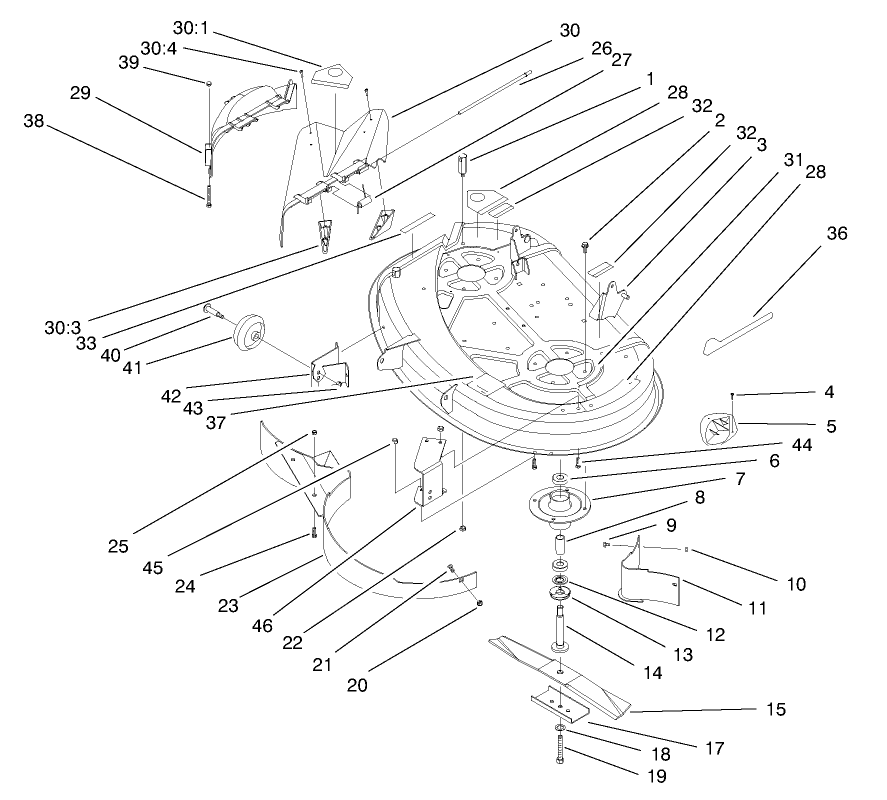 Deck Assembly (38" Cutting Unit) Diagram and Parts List for 71219 7900001 - 7999999 Toro Lawn Tractor