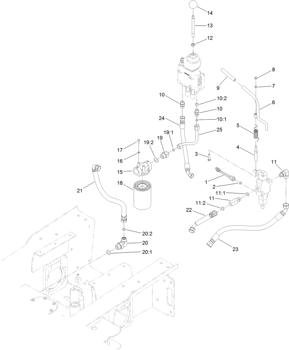 Auxiliary Hydraulic Assembly Diagram and Parts List for 22324 407960000 - 409359999 Toro Lawn Tractor Accessories