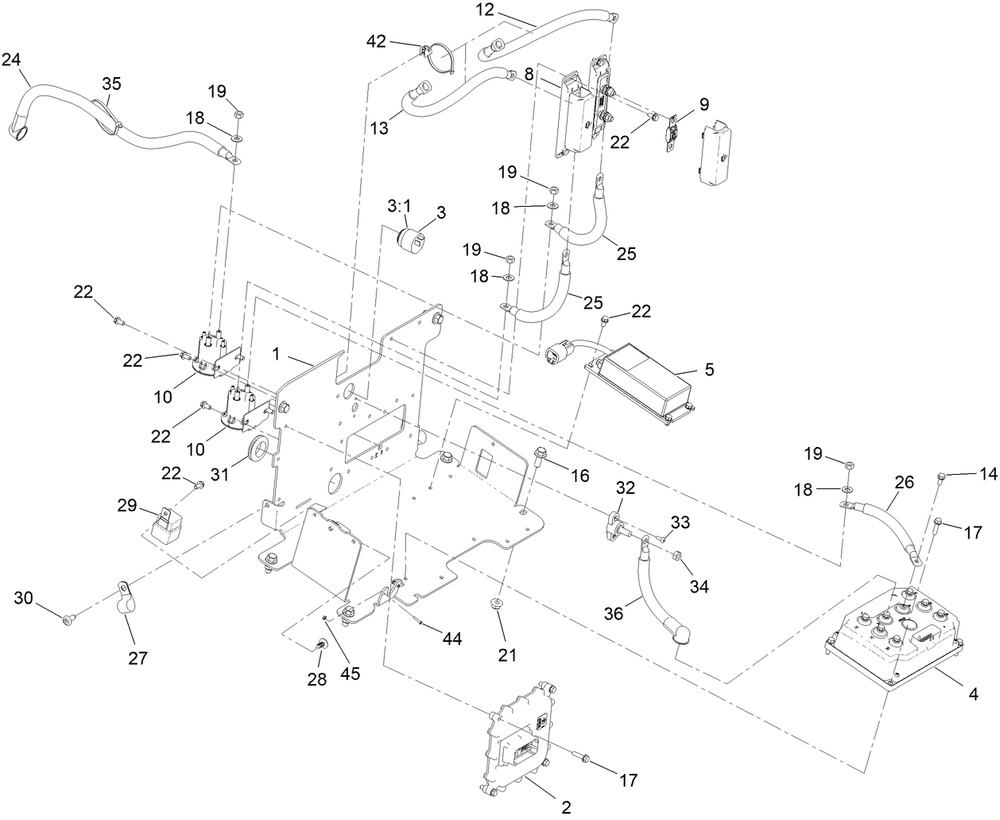 Battery Cable Assembly Diagram and Parts List for 18850TE 400000000 - 414299999 Toro Lawn Mower
