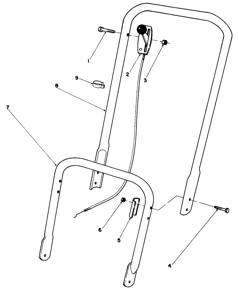Handle Assembly Diagram and Parts List for 22005 8000001 - 8999999 Toro Lawn Mower