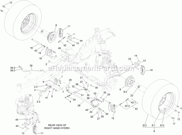 Parking Brake And Wheel Assembly Diagram and Parts List for 74957 315000001-315999999 Toro Lawn Mower