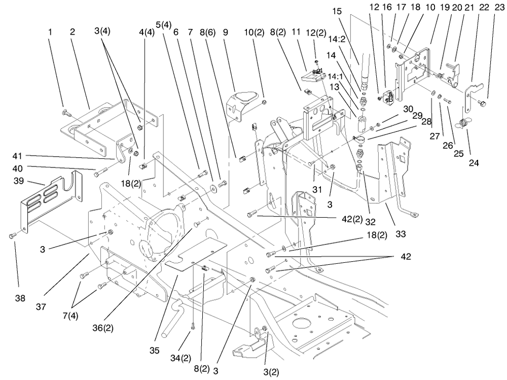 Steering Tower & Fuel Tank Support Assembly Diagram and Parts List for 73550 8900001 - 8999999 Toro Lawn Tractor