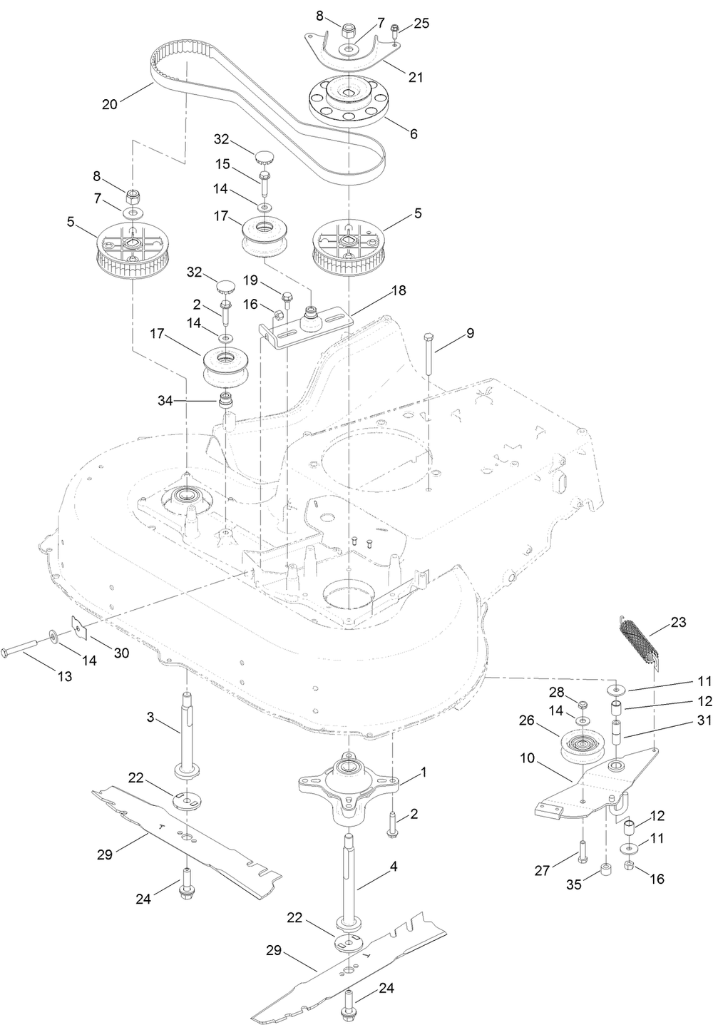 Spindle And Blade Assembly Diagram and Parts List for 22210 (316000001-316999999)(2016) Toro Lawn Mower