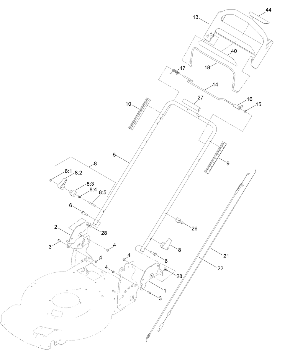 Handle Assembly Diagram and Parts List for 21863 410000000 - 999999999 Toro Lawn Mower
