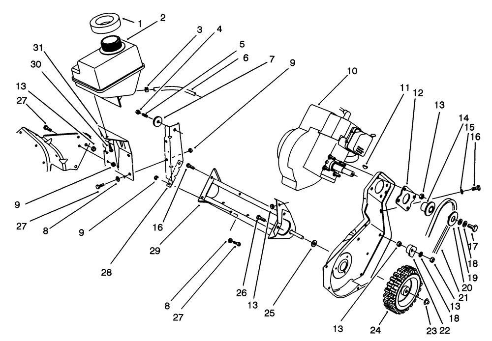 Engine & Frame Assembly Diagram and Parts List for 38191 3900001 - 3999999 Toro Snow Blower