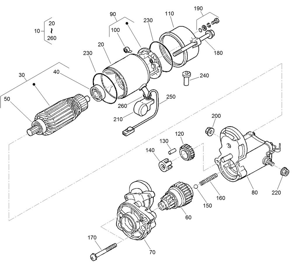 Starter Component Assembly Diagram and Parts List for 22328 408963400 - 409588175 Toro Lawn Tractor Accessories