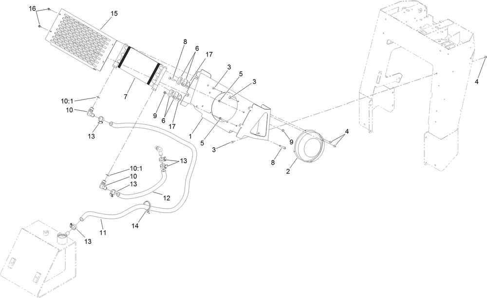 Hydraulic Oil Cooler Assembly Diagram and Parts List for 22972 402461470 - 404709999 Toro Lawn Tractor Accessories