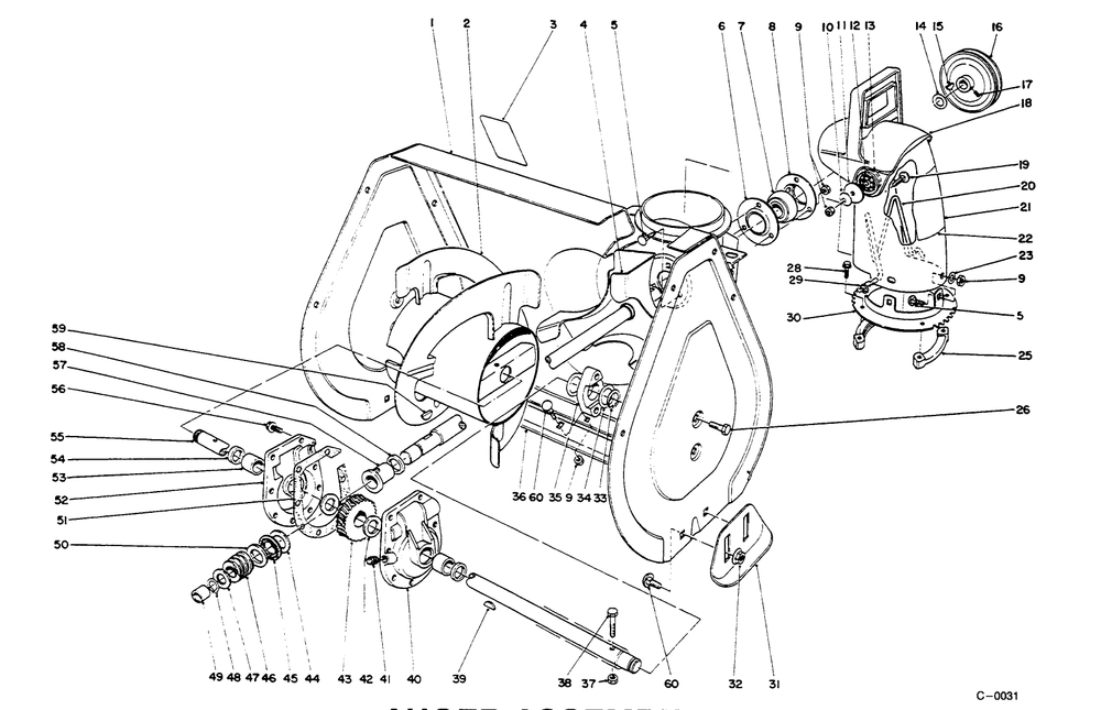 Auger Assembly Diagram and Parts List for 38052 59000001 - 59999999 Toro Snow Blower