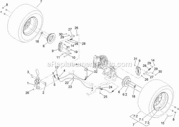 Rear Wheel And Park Brake Assembly Diagram and Parts List for 74956 313000001-313999999 Toro Lawn Mower