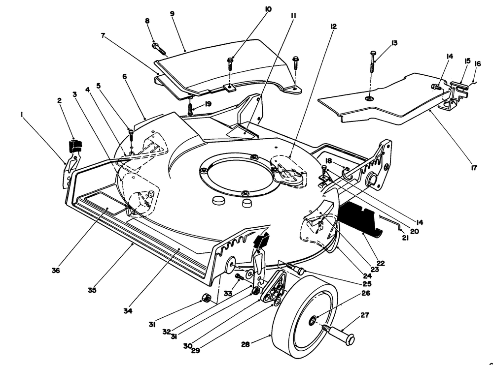 Housing Assembly Diagram and Parts List for 20106 2000001 - 2999999 Toro Lawn Mower