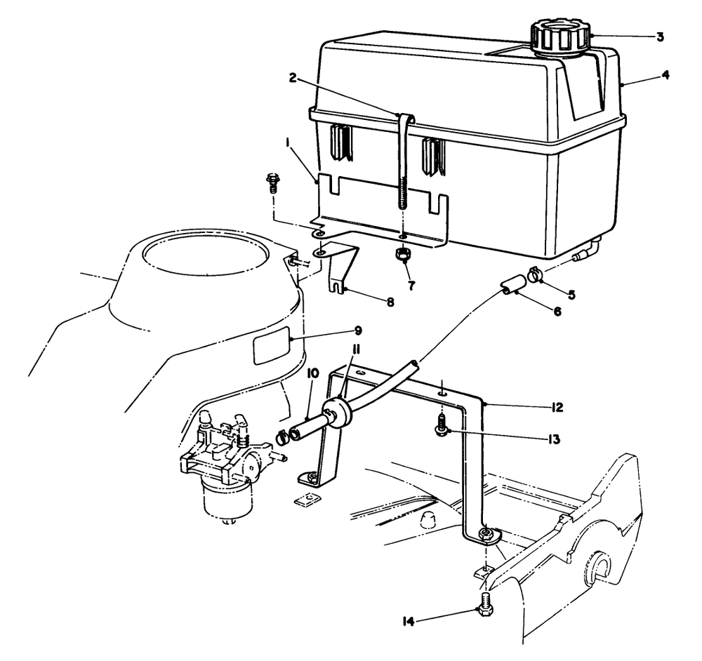 Gas Tank Assembly Diagram and Parts List for 22040 3900001 - 3999999 Toro Lawn Mower