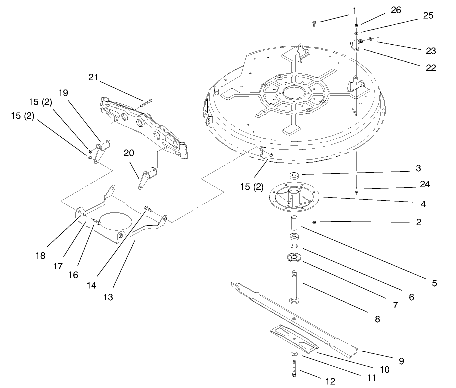 Spindle & Blade Assembly Diagram and Parts List for 71188 7900001 - 7999999 Toro Lawn Tractor