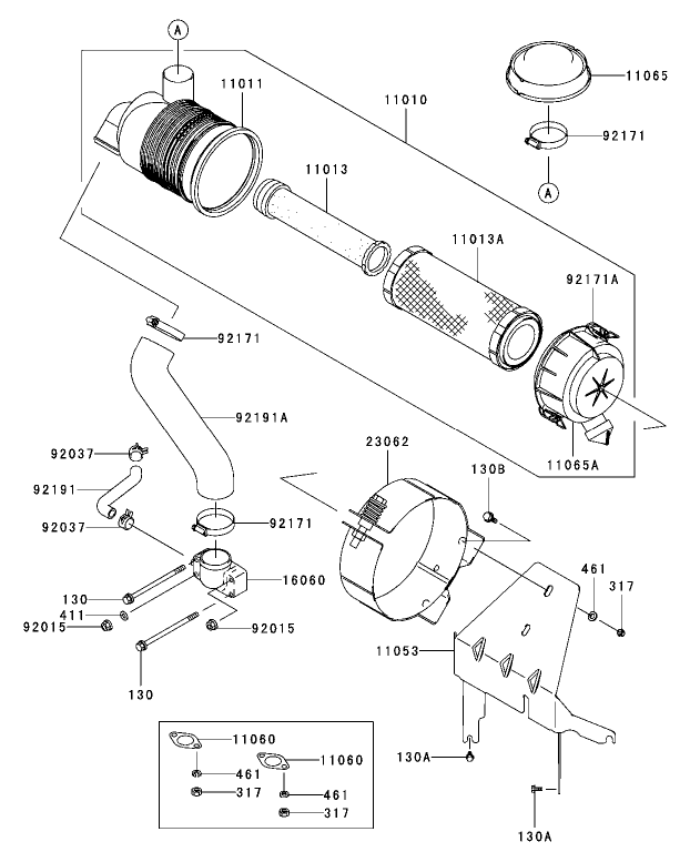 Air Filter And Muffler Assembly Diagram and Parts List for 74416 (250000001-250005000)(2005) Toro Lawn Mower