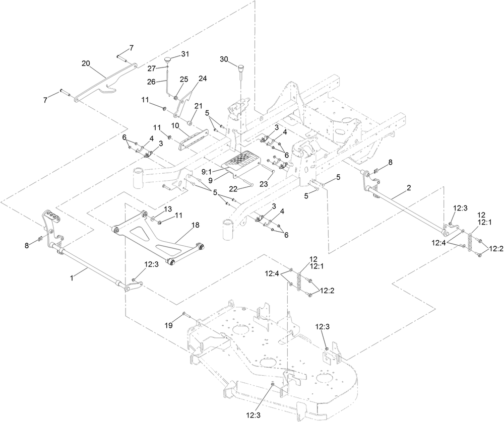 Deck Lift Assembly Diagram and Parts List for 74454 400000000-999999999 Toro Lawn Tractor