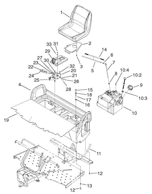 Seatbase Assembly Diagram and Parts List for 12004 220000001 - 220999999 Toro Lawn Tractor