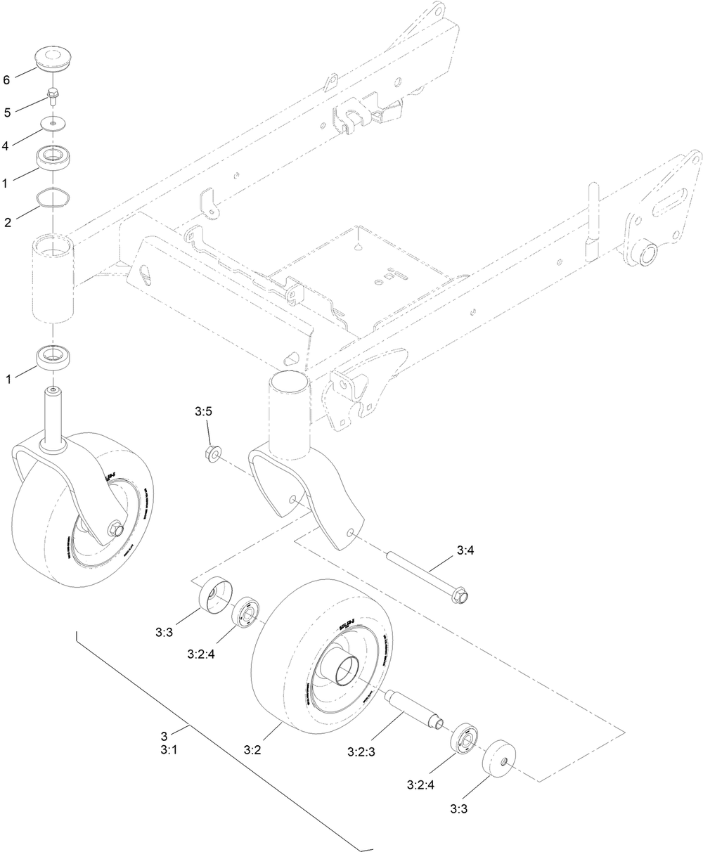 Caster Wheel Assembly Diagram and Parts List for 74532 400000000 - 417099999 Toro Lawn Tractor