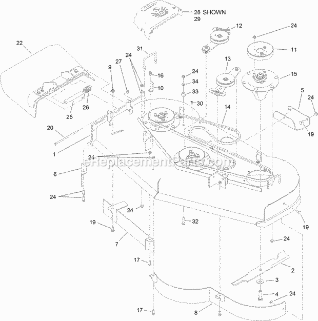 Deck Assembly Diagram and Parts List for 79575 315000001-315999999 Toro Lawn Mower