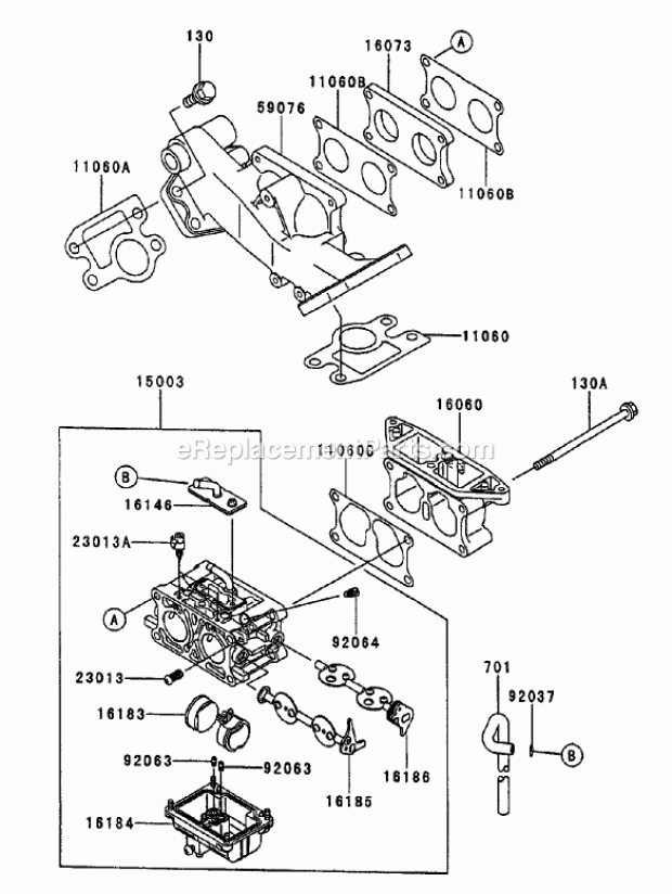 Carburetor Assembly Kawasaki Fd750d-As03 Diagram and Parts List for 74250 240000001-240999999 Toro Lawn Mower