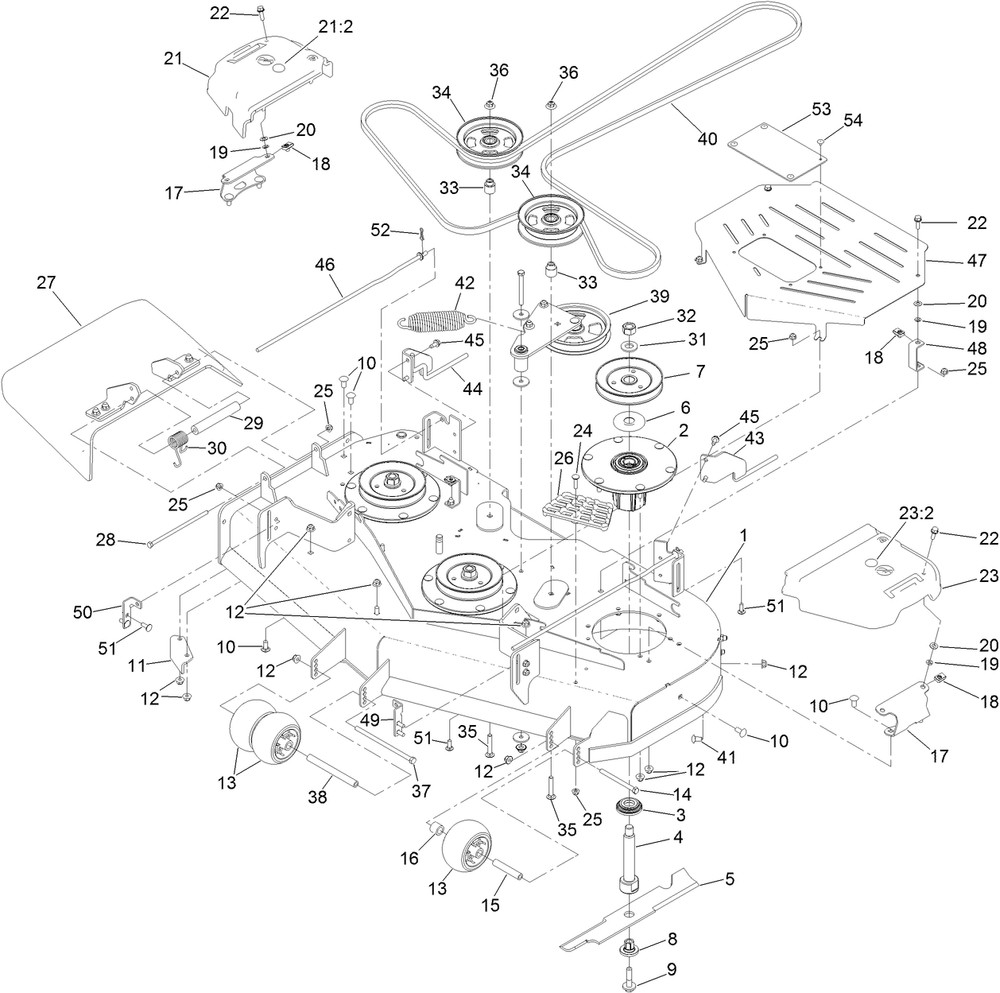 Deck Assembly Diagram and Parts List for 74048TE 410170000-411435567 Toro Lawn Tractor