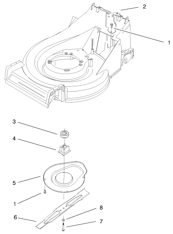 Blade & Shield Assembly Diagram and Parts List for 20489 8900001 - 8999999 Toro Lawn Mower
