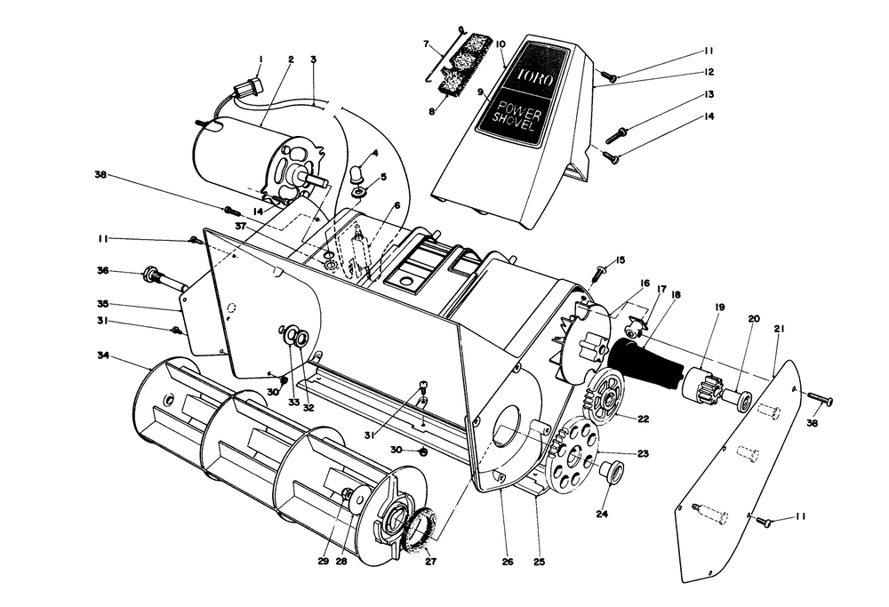Rotor Housing Assembly Diagram and Parts List for 38325 1000001 - 1999999 Toro Snow Blower