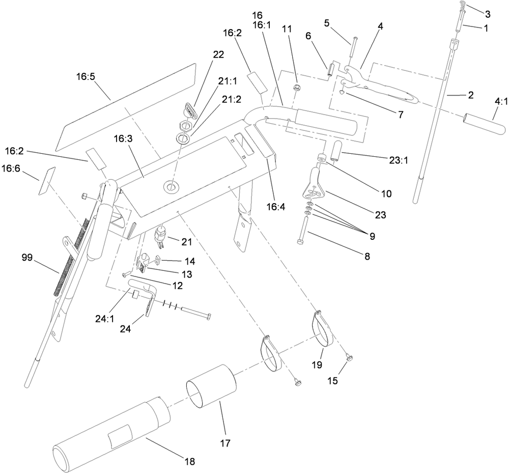 Handle Assembly Diagram and Parts List for 39634 (311000001-311999999)(2011) Toro Lawn Mower