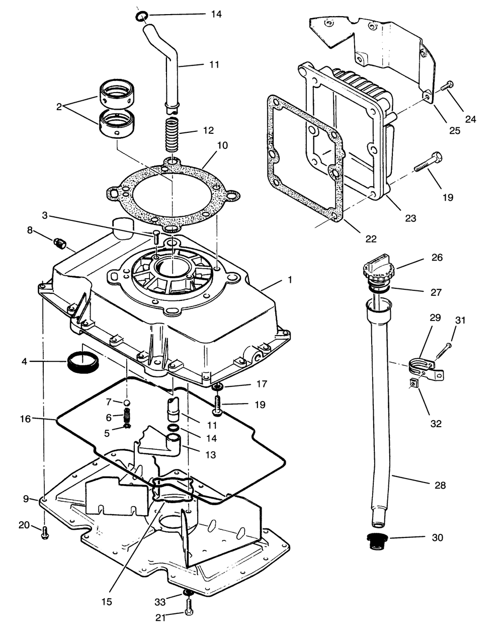 Oil Base & Fill Tube Assembly Diagram and Parts List for Y1-16OEE4 2000001 - 2999999 Toro Lawn Tractor