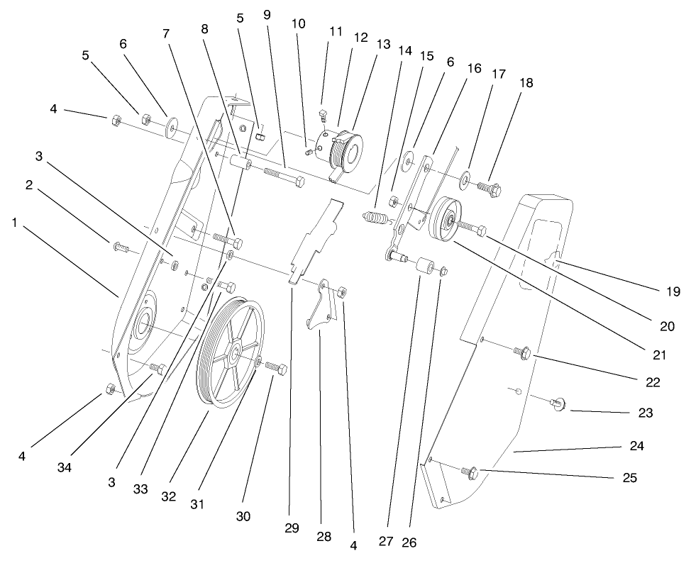 Pulley & Cover Assembly Diagram and Parts List for 38416 7900001 - 7999999 Toro Snow Blower