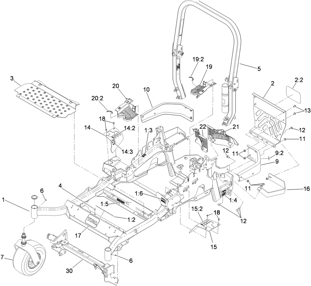Frame, Caster And Z Stand Assembly Diagram and Parts List for 74960CP (311000001-311999999)(2011) Toro Lawn Mower