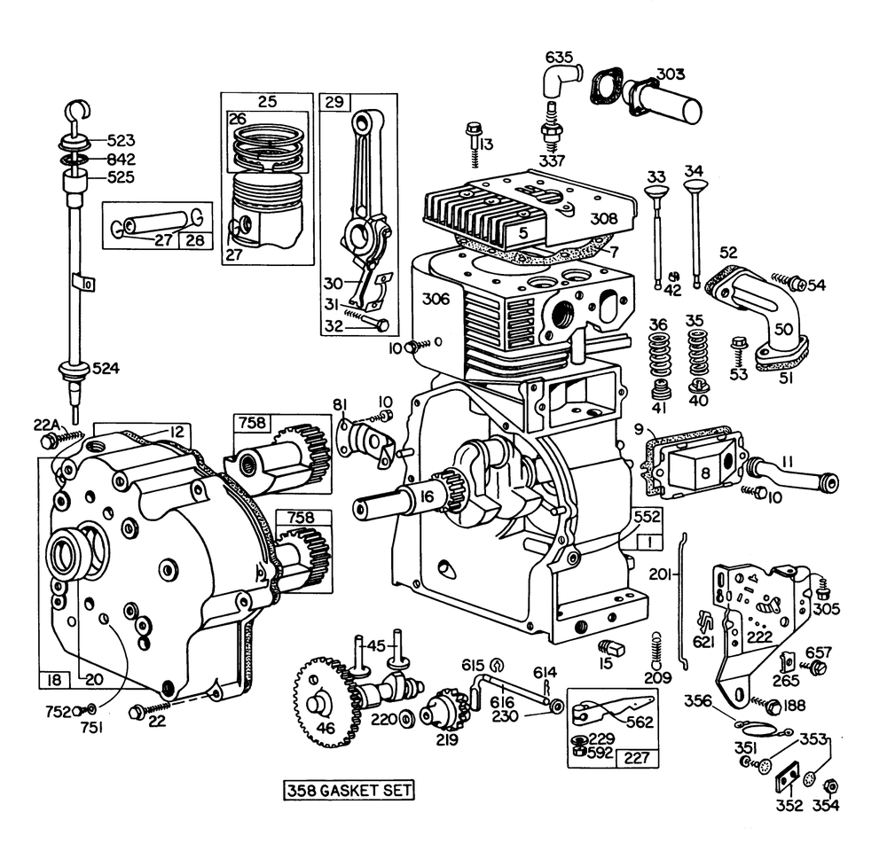 Engine Briggs & Stratton Model No. 251412 Type No. 0195-01 (10 H.P. Snowthrower Model 38070) Diagram and Parts List for 38070 8000001 - 8999999 Toro Snow Blower