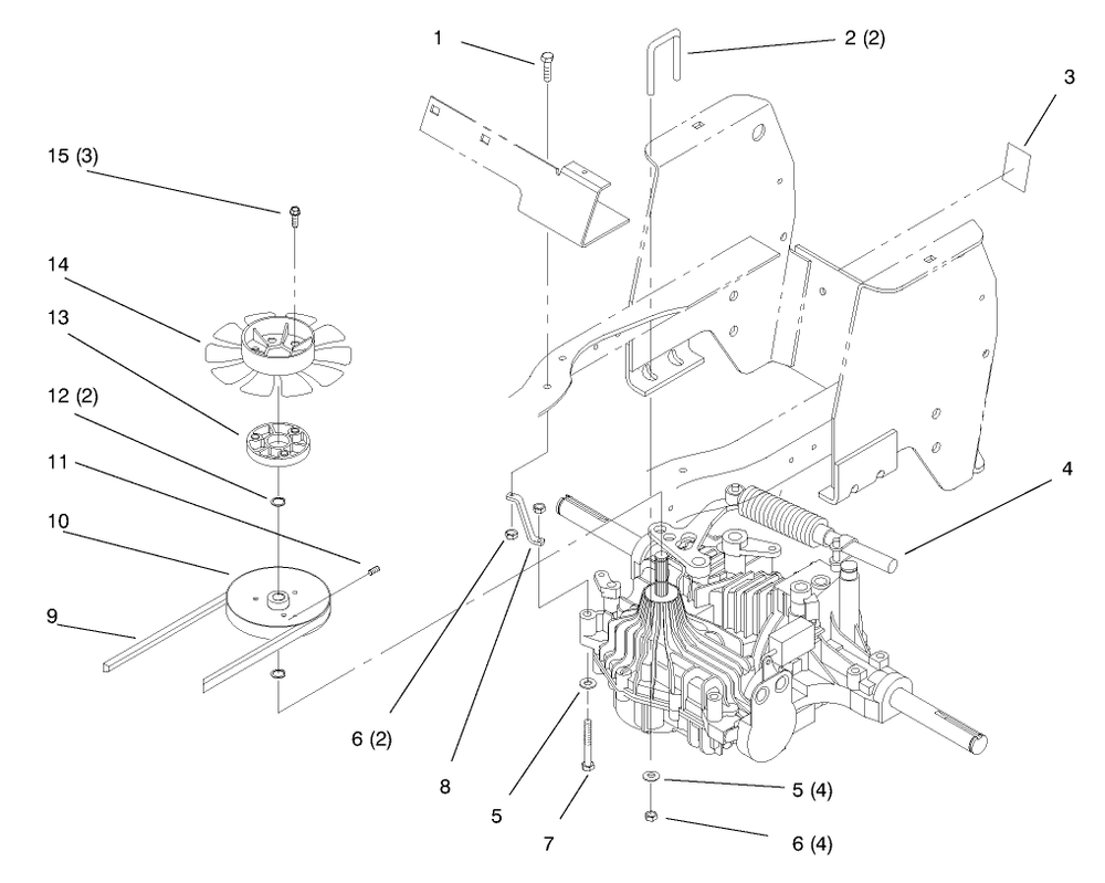 Hydro Transaxle Diagram and Parts List for 72102 8900001 - 8900399 Toro Lawn Tractor