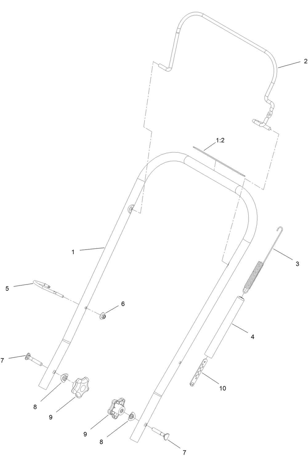 Handle Assembly Diagram and Parts List for 38474 400000000 - 412699999 Toro Snow Blower