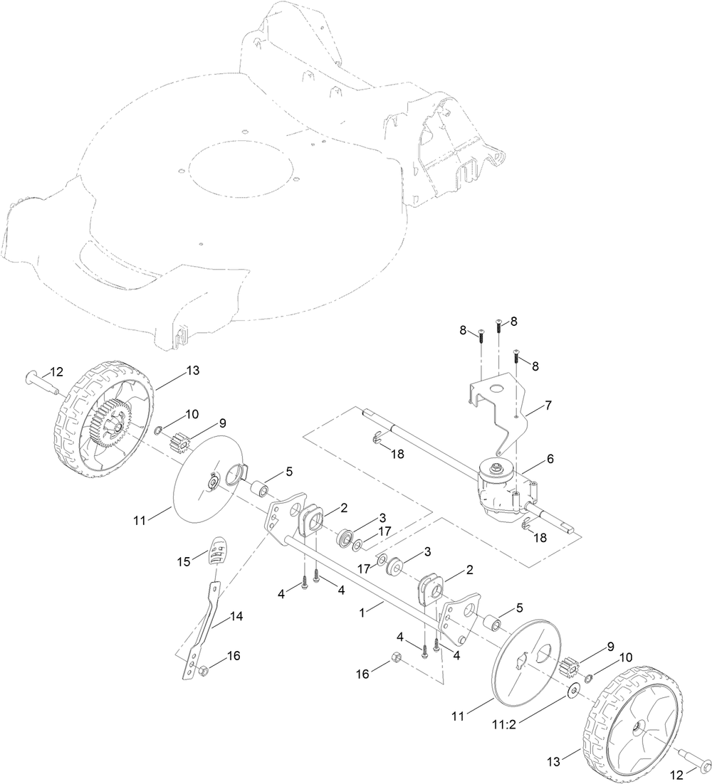 Transmission And  Rear Wheel Assembly Diagram and Parts List for 21852 411700000 - 411899999 Toro Lawn Mower