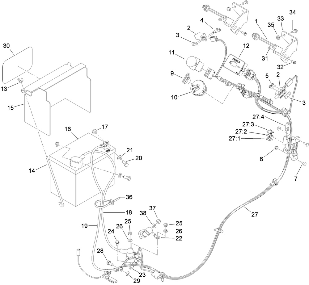 Electrical Assembly Diagram and Parts List for 79534 (310000001-310999999)(2010) Toro Lawn Mower
