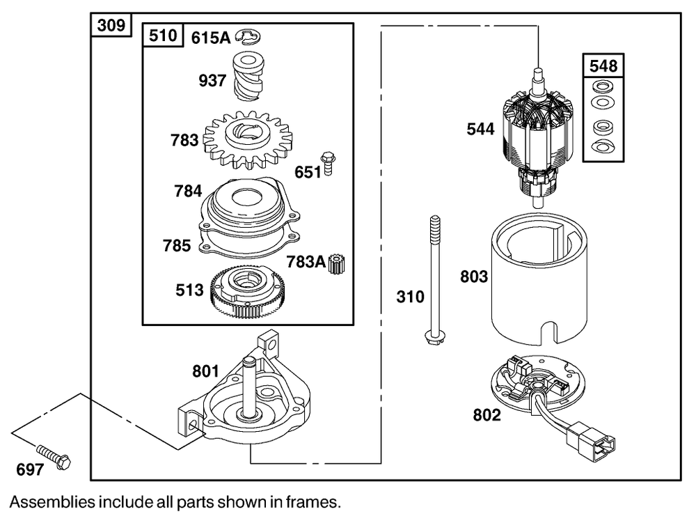 Starter Motor Assembly  Briggs And Stratton 12h807-1775-E1 Diagram and Parts List for 20045 9900001 - 9999999 Toro Lawn Mower