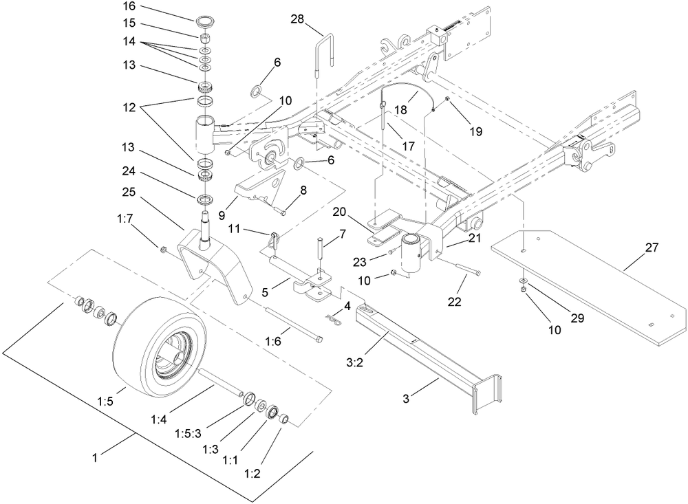 Caster Wheel Assembly Diagram and Parts List for 74265TE (270000001-270999999)(2007) Toro Lawn Mower