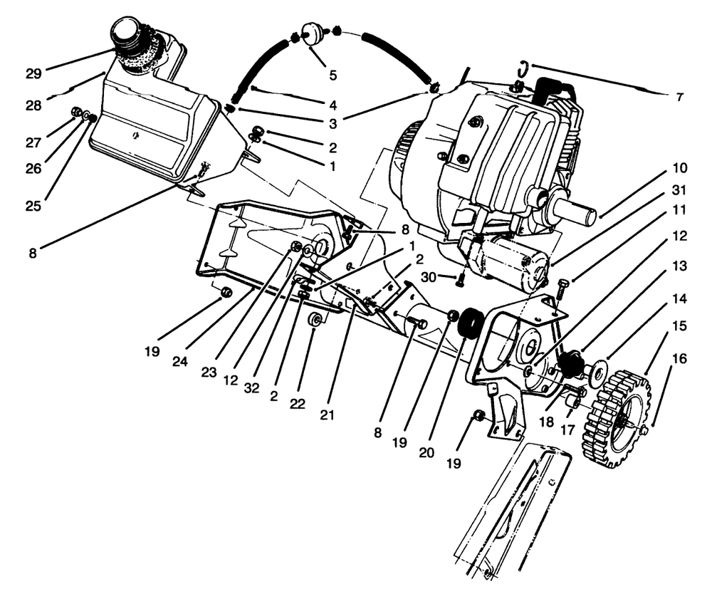 Engine & Main Frame Assembly Diagram and Parts List for 38185 6900001 - 6999999 Toro Snow Blower